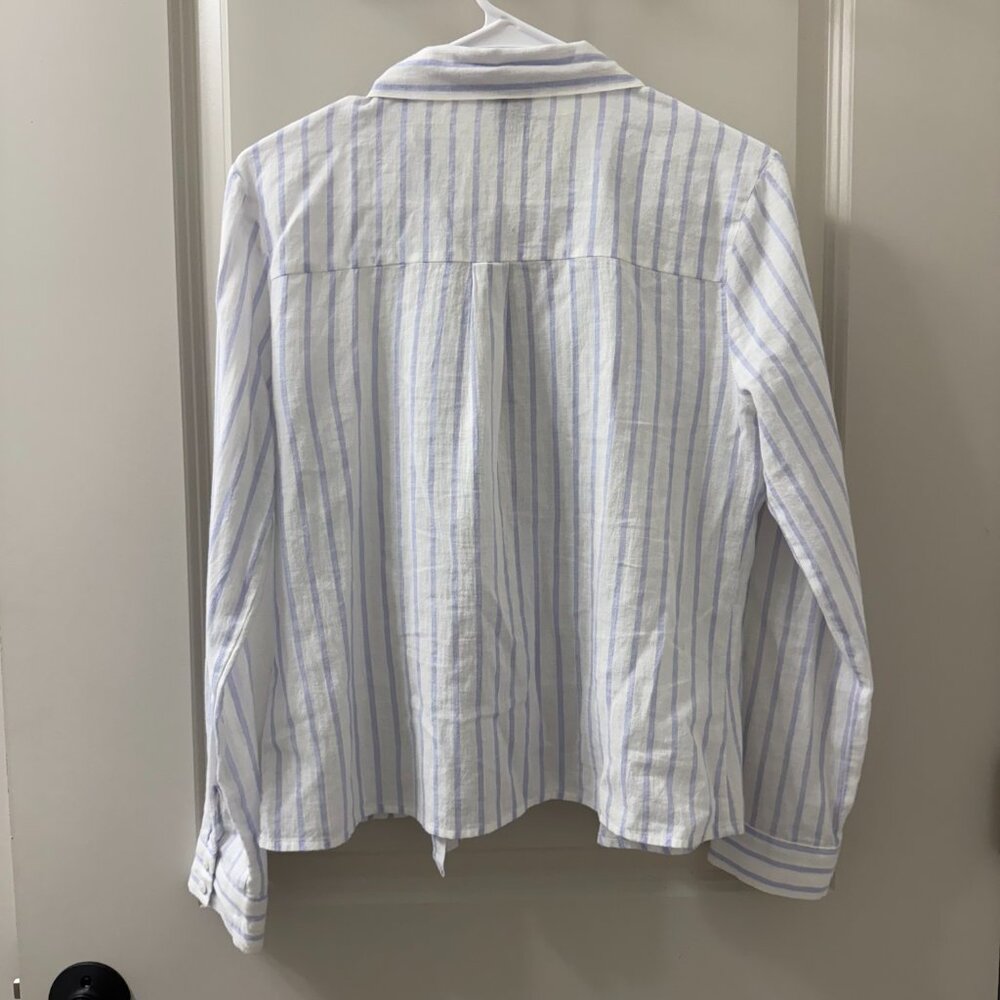 Anthropologie HD in Paris S Blue White Stripe Shirt Embroidered Floral - Picture 6 of 6